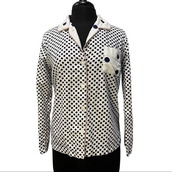 Boden Polka Dot Long Sleeve Flannel Pajama Top Sz XS - Picture 1 of 12